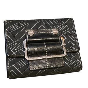 Versus by‎ Versace Black Logo Wallet with Silver Buckle Detail